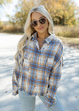 Load image into Gallery viewer, Fireside Frayed Baby Blue &amp; Cream Plaid Flannel
