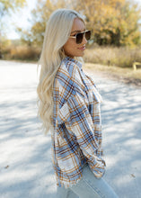Load image into Gallery viewer, Fireside Frayed Baby Blue &amp; Cream Plaid Flannel
