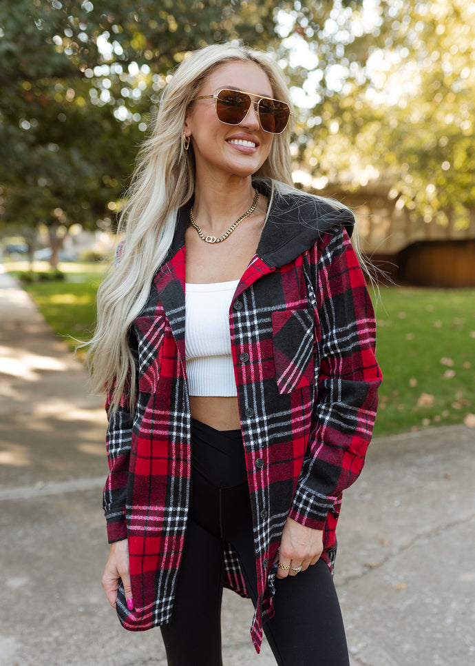 April Red Plaid Hooded Shacket