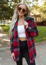 Load image into Gallery viewer, April Red Plaid Hooded Shacket

