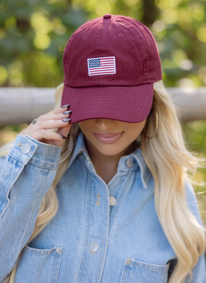 American Flag Hat - Burgundy