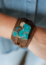 Load image into Gallery viewer, Turquoise Regalite Slab Leather Cuff
