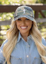 Load image into Gallery viewer, Camo &amp; Cross Distressed Hat
