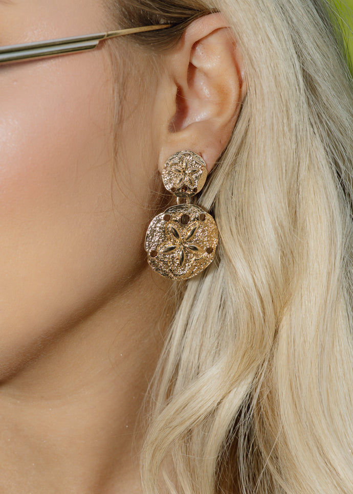 Sand Dollar Gold Dangle Earrings