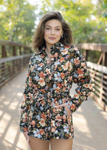 Load image into Gallery viewer, Daphne Black Multicolor Floral Romper
