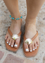 Load image into Gallery viewer, Doha Tan &amp; Gold Shell Sandal
