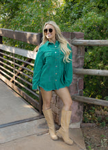 Load image into Gallery viewer, Birdie Distressed Denim Jacket - Kelly Green
