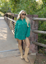 Load image into Gallery viewer, Birdie Distressed Denim Jacket - Kelly Green
