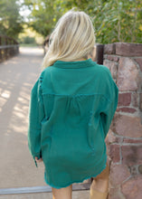 Load image into Gallery viewer, Birdie Distressed Denim Jacket - Kelly Green
