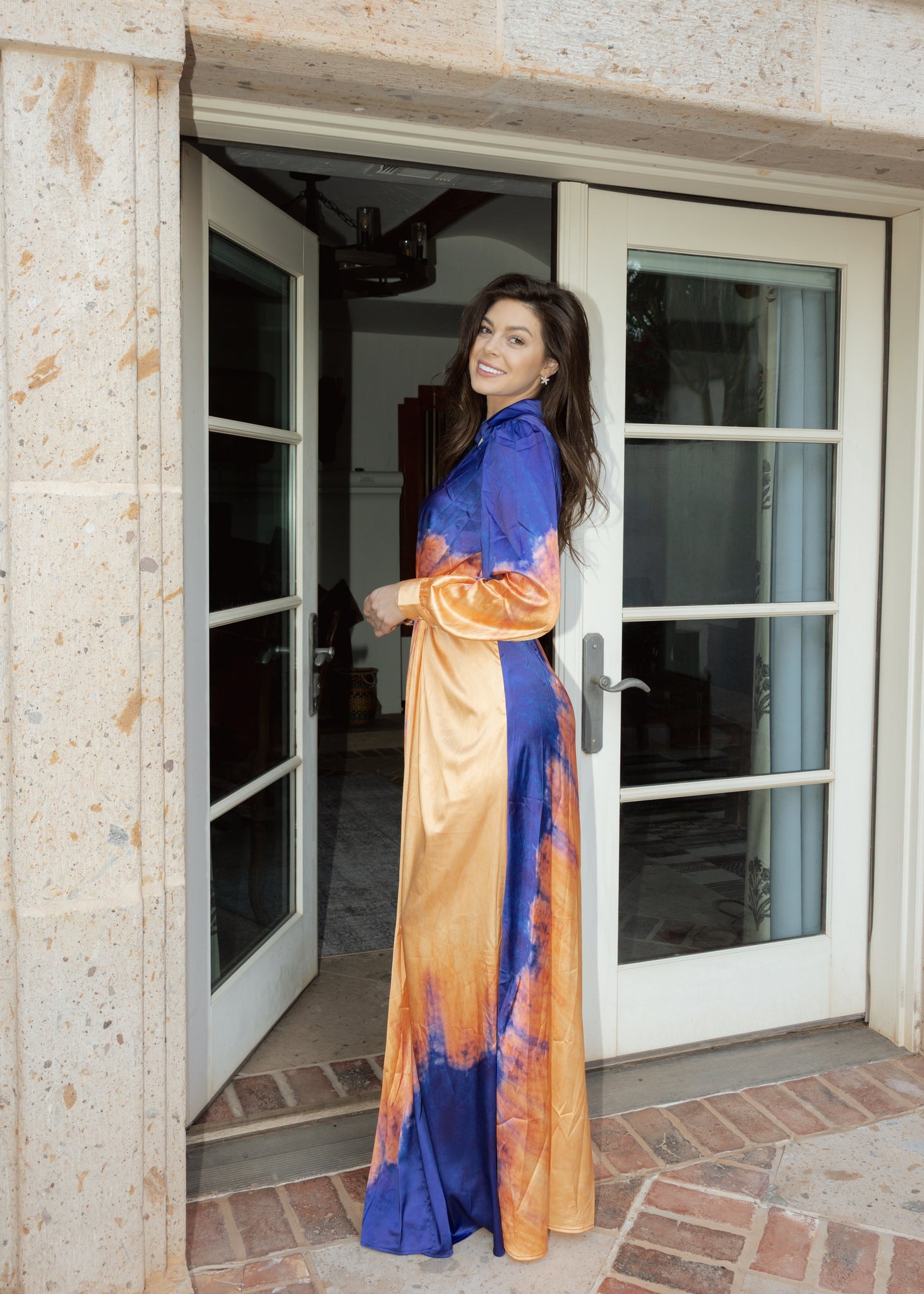 Blue & Orange Ombre Satin Maxi Dress Blue & Orange Ombre Satin Maxi Dress