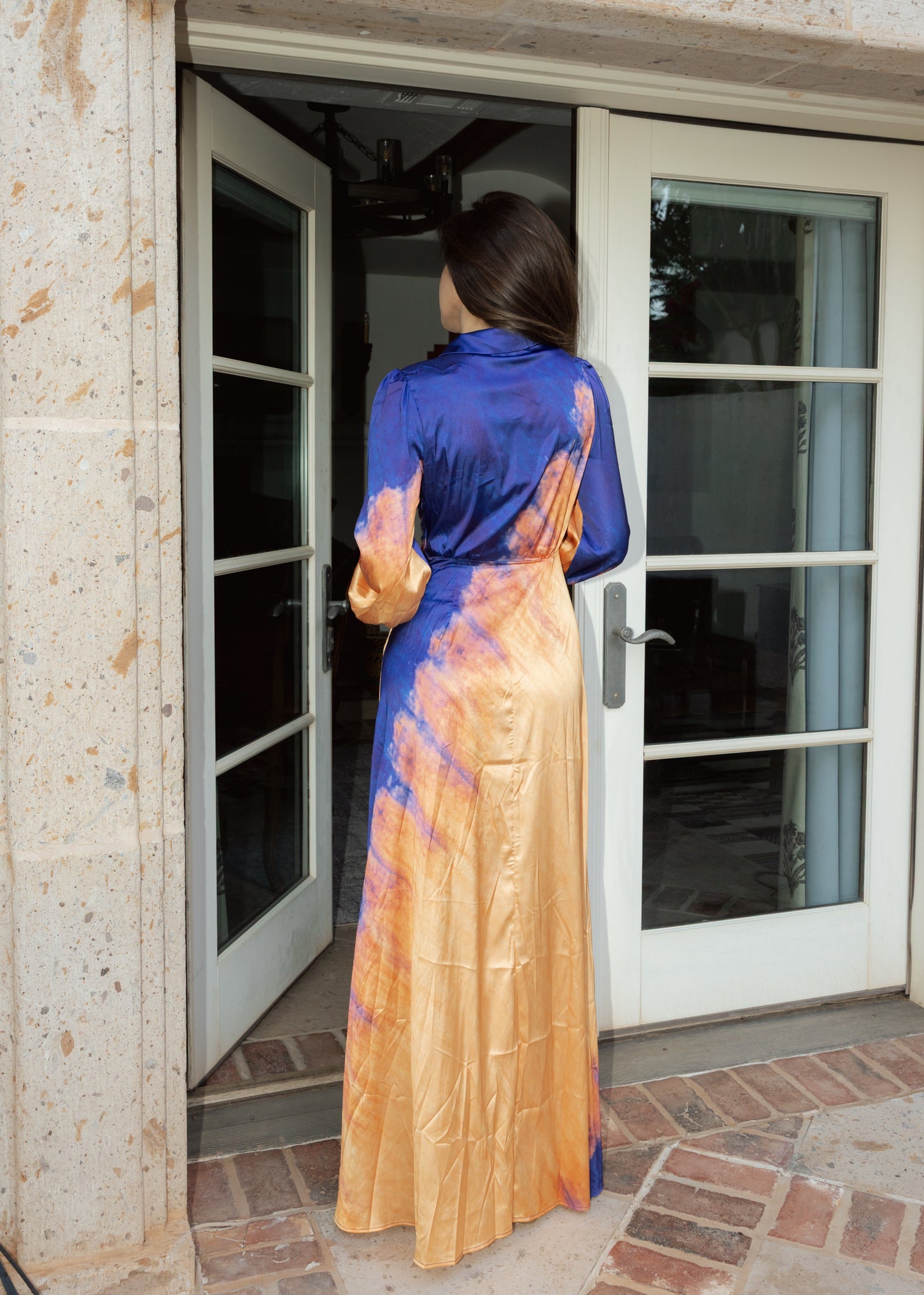 Blue & Orange Ombre Satin Maxi Dress The Vintage Leopard Blue & Orange Ombre Satin Maxi Dress The Vintage Leopard