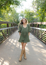 Load image into Gallery viewer, Denim Puff Sleeve Romper - Olive

