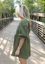 Load image into Gallery viewer, Denim Puff Sleeve Romper - Olive
