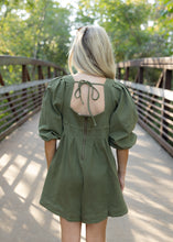 Load image into Gallery viewer, Denim Puff Sleeve Romper - Olive
