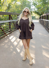 Load image into Gallery viewer, Denim Puff Sleeve Romper - Brown
