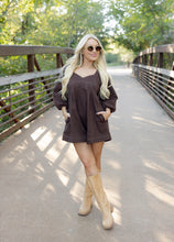 Load image into Gallery viewer, Denim Puff Sleeve Romper - Brown
