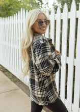 Load image into Gallery viewer, Mae Black &amp; Tan Plaid Flannel Shacket
