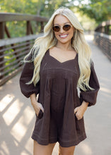 Load image into Gallery viewer, Denim Puff Sleeve Romper - Brown
