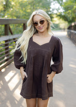 Load image into Gallery viewer, Denim Puff Sleeve Romper - Brown

