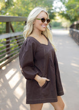 Load image into Gallery viewer, Denim Puff Sleeve Romper - Brown
