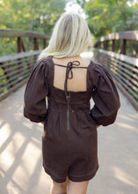 Load image into Gallery viewer, Denim Puff Sleeve Romper - Brown
