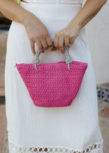 Load image into Gallery viewer, Gaia Hot Pink Straw &amp; Crystal Tote
