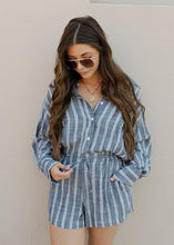 Load image into Gallery viewer, Navy &amp; White Striped Romper
