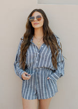 Load image into Gallery viewer, Navy &amp; White Striped Romper
