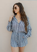 Load image into Gallery viewer, Navy &amp; White Striped Romper
