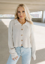 Load image into Gallery viewer, Oatmeal Button Solid Sweater

