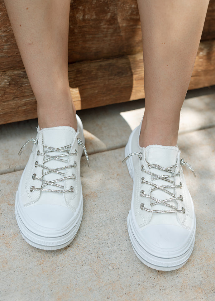 Aman White Glitter Lace Sneaker