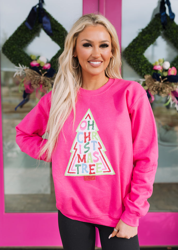 Oh Christmas Tree Chenille Patch Sweatshirt - Heliconia
