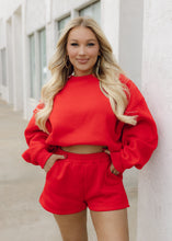 Load image into Gallery viewer, Cherry Red Dropped Shoulder Sweatshirt
