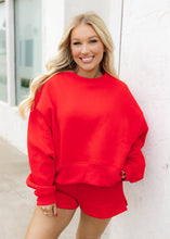 Load image into Gallery viewer, Cherry Red Dropped Shoulder Sweatshirt
