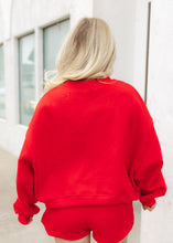 Load image into Gallery viewer, Cherry Red Dropped Shoulder Sweatshirt
