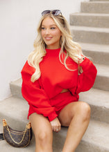 Load image into Gallery viewer, Cherry Red Dropped Shoulder Sweatshirt
