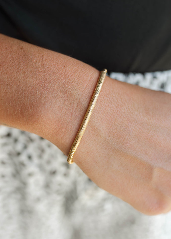 Gold Bliss Bar Textured 3mm Beaded Bracelet