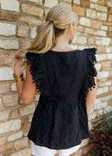 Load image into Gallery viewer, Black Embroidered Tassel Top

