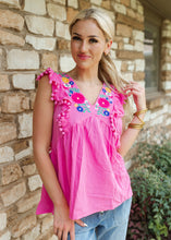 Load image into Gallery viewer, Embroidered Tassel Bubble Gum Pink Top
