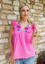 Load image into Gallery viewer, Embroidered Tassel Bubble Gum Pink Top
