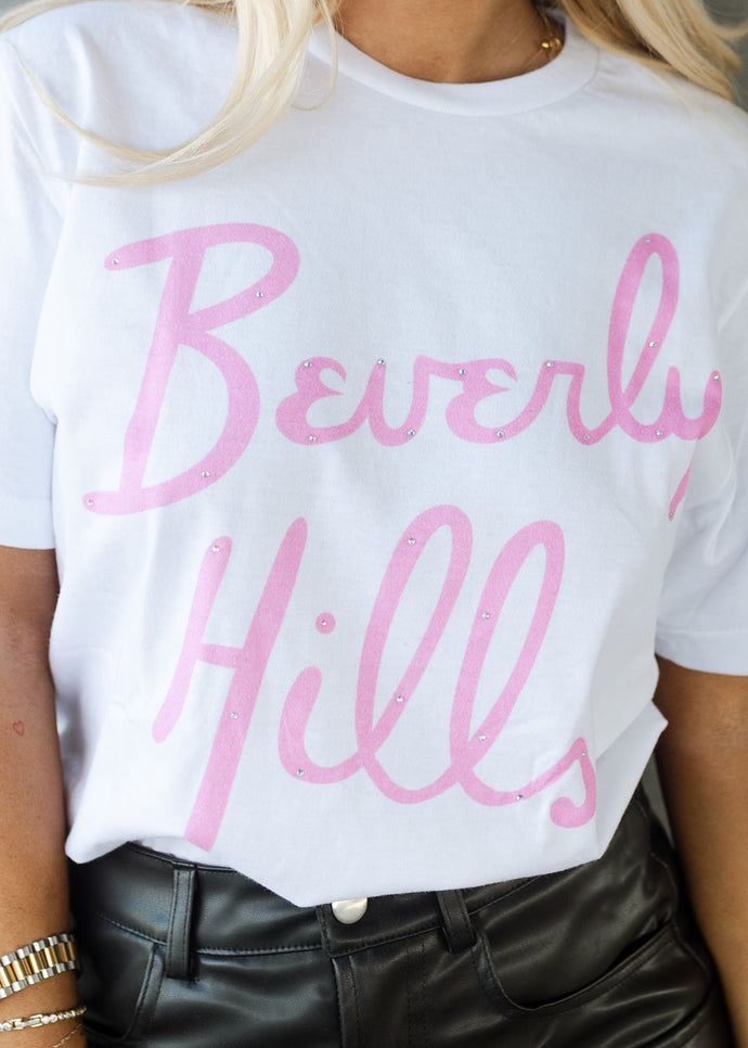Beverly Hills Embellished White Tee