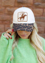 Load image into Gallery viewer, Cowboy Embroidered Leopard Trucker Hat
