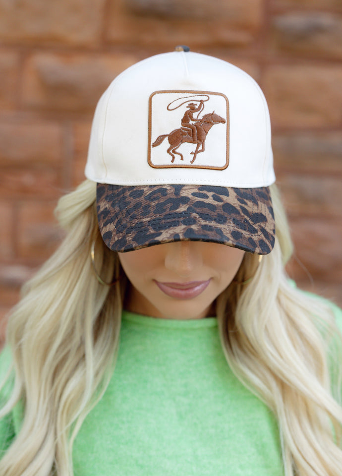 Cowboy Embroidered Leopard Trucker Hat