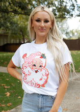 Load image into Gallery viewer, Pink Santa Chenille Patch White Tee
