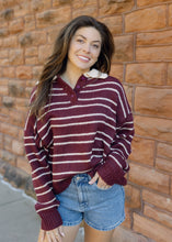 Load image into Gallery viewer, Rugby Burgundy &amp; Cream Stripe Sweater
