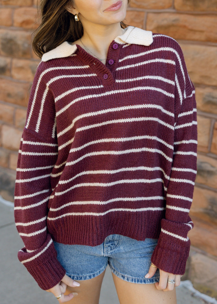 Rugby Burgundy & Cream Stripe Sweater