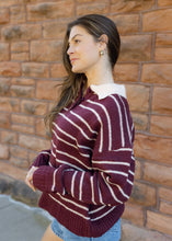 Load image into Gallery viewer, Rugby Burgundy &amp; Cream Stripe Sweater
