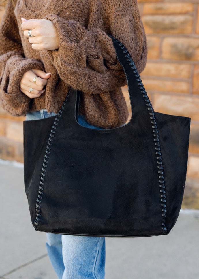Piper Black Suede Tote Bag