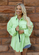 Load image into Gallery viewer, Birdie Distressed Denim Jacket - Lime Green
