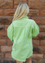 Load image into Gallery viewer, Birdie Distressed Denim Jacket - Lime Green

